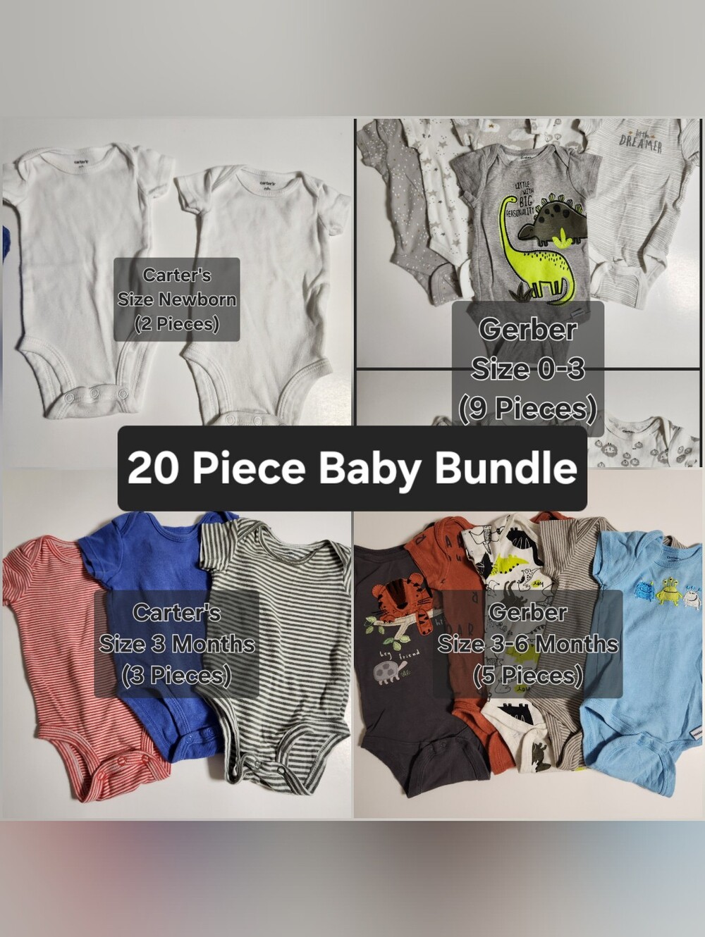 🌞 Baby Onesies Size Newborn 0-3 Months 3 Months 3-6 Months Carters Gerber